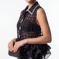 Damen Transparente Karospitzenbluse mit Strasskragen Großhandel Schwarz & Weiß aus quadratisch gewebter Spitze