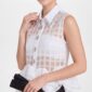 Damen Transparente Karospitzenbluse mit Strasskragen Großhandel Schwarz & Weiß aus quadratisch gewebter Spitze