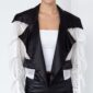 Damen Transparente Satin Crop Jacke Großhandel Schwarz & Weiß mit Satin-Revers und transparenten Tüllärmeln