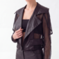 Damen Transparente Satin Crop Jacke Großhandel Schwarz & Weiß mit Satin-Revers und transparenten Tüllärmeln