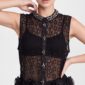 Damen Transparente Spitzenbluse mit Strasskragen Großhandel Schwarz & Weiß aus Spitze mit Organza-Volants