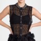 Damen Transparente Spitzenbluse mit Strasskragen Großhandel Schwarz & Weiß aus Spitze mit Organza-Volants