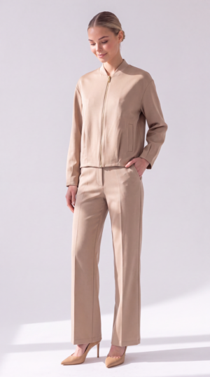 Stoffhose Camel Großhandel Damen elegante Business Hose Ganzkörperansicht