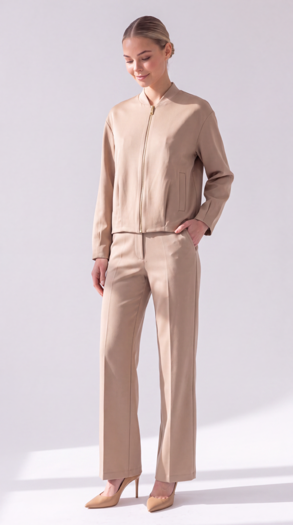 Stoffhose Camel Großhandel Damen elegante Business Hose Ganzkörperansicht