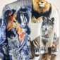Damen 3-teiliges Set Animal Print Bluse Hose Schal Großhandel