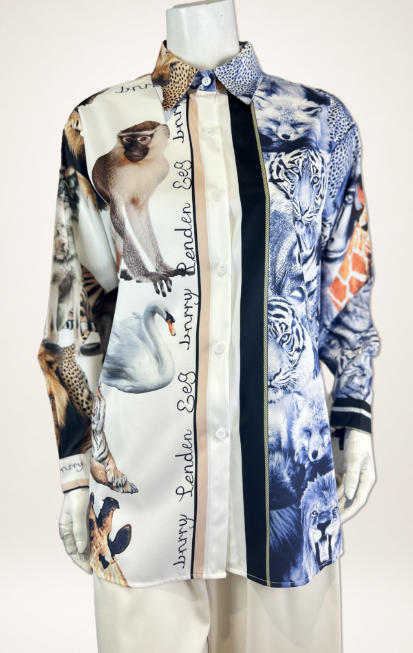 Damen 3-teiliges Set mit Animal Print – Hemd, Hose & Schal Großhandel (5) Damen 3-teiliges Set Animal Print Bluse Hose Schal Großhandel