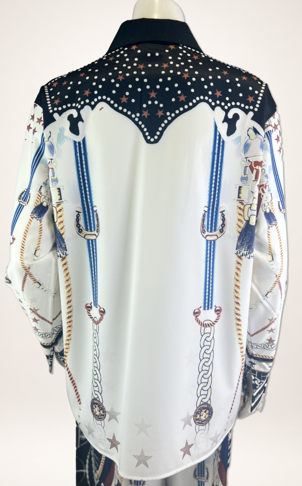 Damen 3-teiliges Set mit Kettenprint – Hemd, Hose & Schal Großhandel (11) Damen 3-teiliges Set Kettenprint Bluse Hose Schal Großhandel