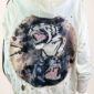Damen Destroyed Hoodie Jacke mit Tiger & Panther Print Onesize Großhandel in Beige mit Strasssteinen und Destroyed-Look.