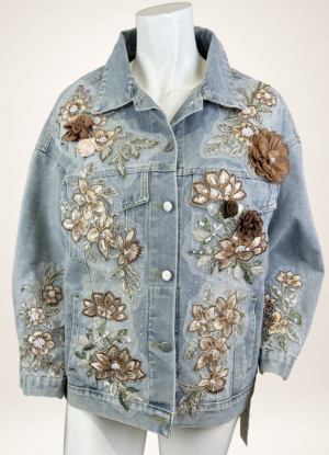 Damen Jeansjacke mit 3D-Blumen Pailletten Perlen Großhandel