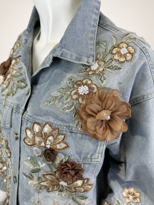 Damen Jeansjacke mit 3D-Blumen Pailletten Perlen Großhandel