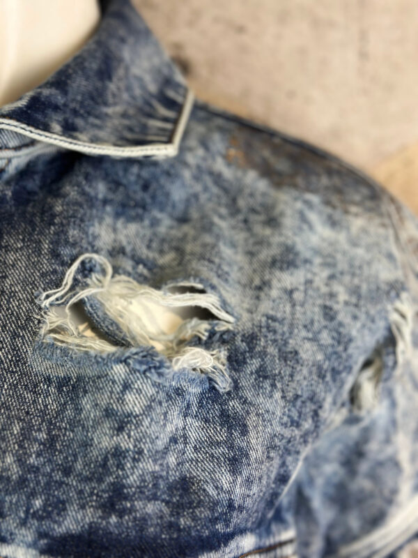 Damen Jeansweste mit Hunde Strass – Destroyed Look Großhandel (10) Damen Jeansweste mit Hunde Strass im Destroyed Look