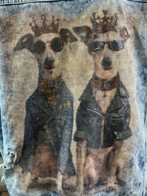 Damen Oversize Shirt mit Hunde Strass in Weiß