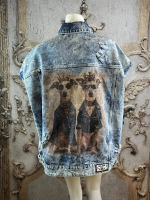 Damen Jeansweste mit Hunde Strass im Destroyed Look