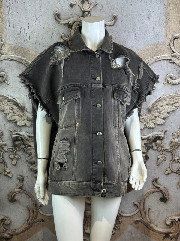 Damen Jeansweste mit Leo Strass – Destroyed Look Großhandel (3) Damen Jeansweste mit Leo Strass im verwaschenen Destroyed Look