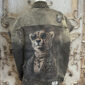 Damen Jeansweste mit Leo Strass im verwaschenen Destroyed Look
