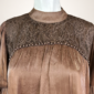 Edle Damen Chiffon-Bluse Braun Großhandel mit Spitze und Perlen