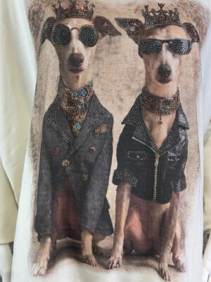 Damen Oversize Shirt mit Hunde Strass in Weiß
