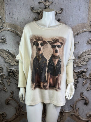 Damen Oversize Shirt mit Hunde Strass in Weiß