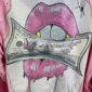 Damen Oversize Sweatjacke mit Money Lips Print und Strass Onesize Großhandel Rosa