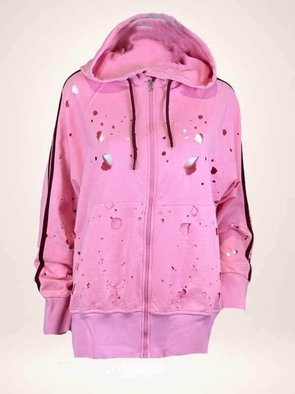 Damen Oversize Sweatjacke mit Money Lips Print & Strass Onesize Großhandel – Rosa Baumwolle (2) Damen Oversize Sweatjacke mit Money Lips Print und Strass Onesize Großhandel Rosa