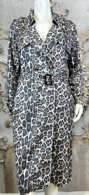 Damen Trenchcoat mit Leo-Print & Taillengürtel Grau – Großhandel