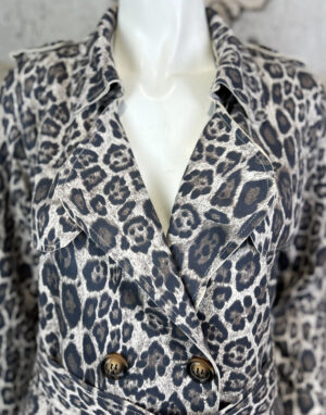 Damen Trenchcoat mit Leo-Print & Taillengürtel Grau – Großhandel