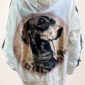 Destroyed Hoodie Jacke Damen Beige mit Hundeprint und Strass Großhandel