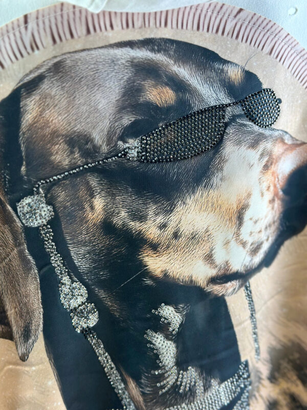 Destroyed Hoodie Jacke Beige Hundeprint (5) Destroyed Hoodie Jacke Damen Beige mit Hundeprint und Strass Großhandel