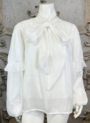 Edle Damen Chiffon-Bluse Weiß Großhandel mit Spitze und Perlen