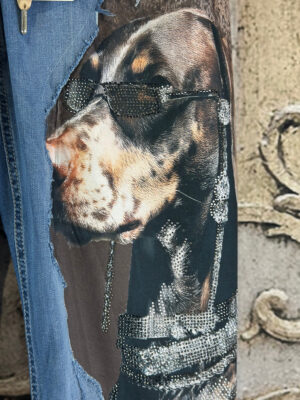 Handpatch Denim Dog Jeans Sweat Hose mit Strass