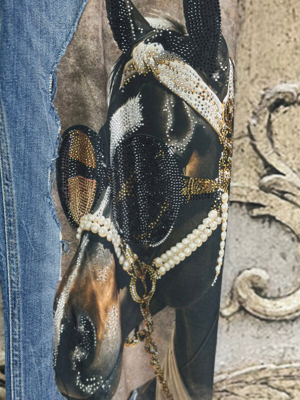 Handpatch Denim Horse Jeans Sweat Hose – Großhandel (2) Handpatch Denim Horse Jeans Sweat Hose mit Strass und Perlen