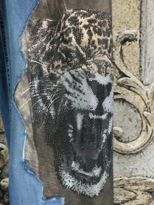 Handpatch Denim Tiger Jeans Sweat Hose mit Strass