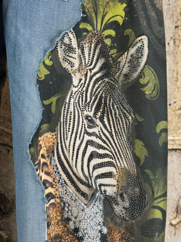 Handpatch Denim Zebra Jeans Sweat Hose – Großhandel (4) Handpatch Denim Zebra Jeans Sweat Hose mit Strass