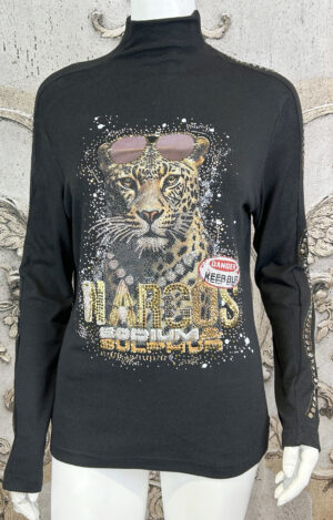 Tiger Rollkragenpullover Schwarz Großhandel mit Strass und Nieten