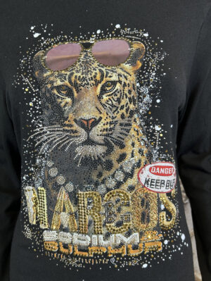 Tiger Rollkragenpullover Schwarz Großhandel mit Strass und Nieten