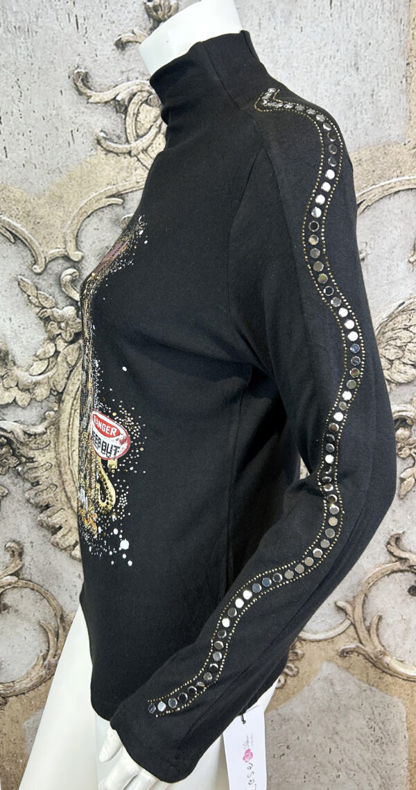 Leichter Cool Tiger Rollkragenpullover Schwarz mit Strass & Nieten – Großhandel (6) Tiger Rollkragenpullover Schwarz Großhandel mit Strass und Nieten