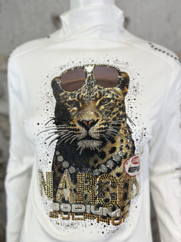 Leichter Cool Tiger Rollkragenpullover mit Strass & Nieten – Großhandel (3) Tiger Rollkragenpullover Weiß Großhandel mit Strass und Nieten