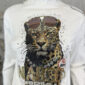 Tiger Rollkragenpullover Weiß Großhandel mit Strass und Nieten