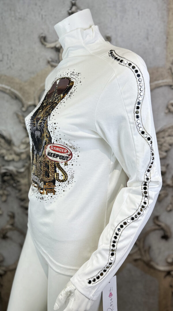 Leichter Cool Tiger Rollkragenpullover mit Strass & Nieten – Großhandel (5) Tiger Rollkragenpullover Weiß Großhandel mit Strass und Nieten