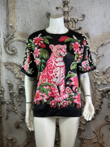 Damen Shirt mit Pink Leopard und Perlen in Schwarz